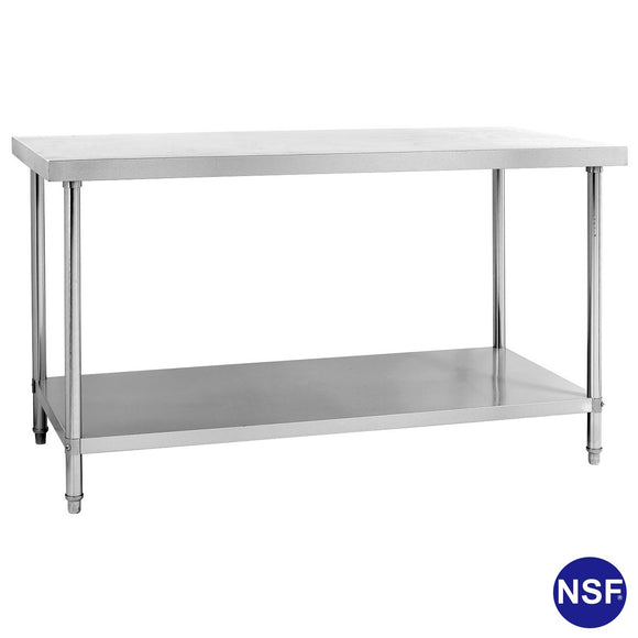 Commercial Stainless Steel Work Table With Bottom Shelf, Straight Edge