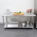 Commercial Stainless Steel Work Table With Bottom Shelf, Straight Edge