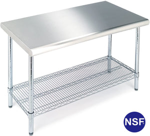 Stainless Steel Work Table with Wire Shelf 47''x 24''x 35'', 1'' Post