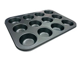 12 Cup 3.5 oz. Non-Stick Carbon Steel Muffin / Cupcake Pan - 10 3/4" x 14"