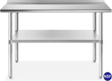 Stainless Steel Work Table With Bottom Shelf and Splashback,Round Edge