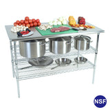 Stainless Steel Work Table with 2 Wire Shelvings 51X 27X 35'', 1'' Post