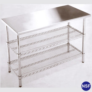 Stainless Steel Work Table with 2 Wire Shelvings 51X 27X 35'', 1'' Post